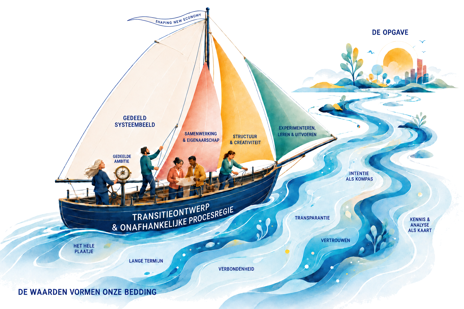 meegaand, als een schip op de stroom